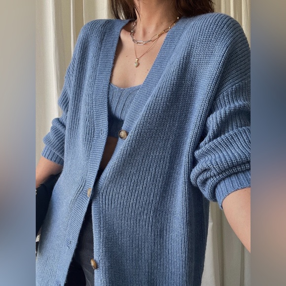 CARDIGAN two-piece knitted cardigan — In Denim Blue - Picture 2 of 7